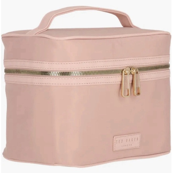 TED BAKER LONDON Light Pink TRAIN CASE MAKEUP Toiletry Cosmetic BAG GOLD Zipper - Picture 4 of 5